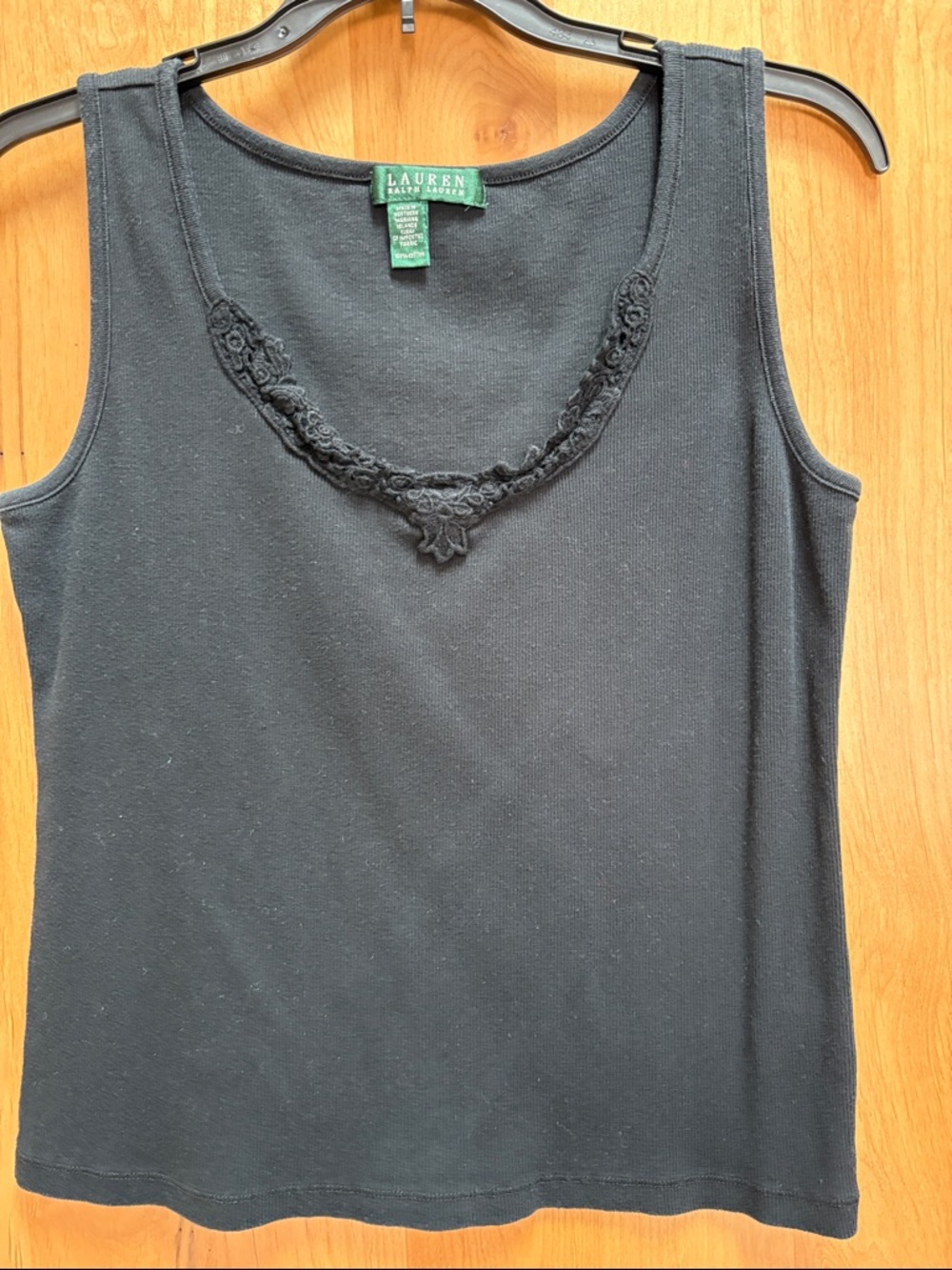 Lauren Ralph Lauren Black Lace-Trim Ribbed Tank